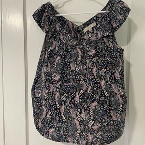 Loft Ruffle Floral Sleeveless Top Purple Blue